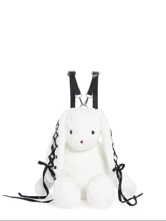 Current Mood Other - White Bunny Plush Backpack with Black Ribbon Details
